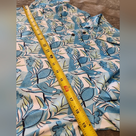 Blue Tropical Bird Print Men's Shirt - Picture 4 of 9